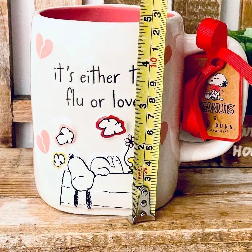NWT Gorgeous Rae Dunn Peanuts It's either the flu or love Double Sided Pink Mug - Picture 11 of 16